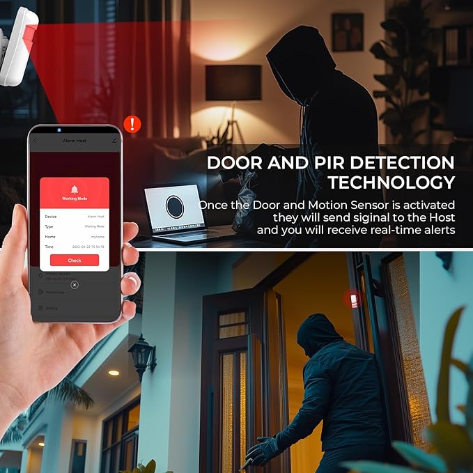 PGST Home Alarm System,Smart Home Security Systems with Instant Tuya App Alerts,20 Pieces Door Alarm Kits Siren Hub with Motion and Door Sensors,Remote,Work with Alexa for Villa,Apartment,Kids Safety