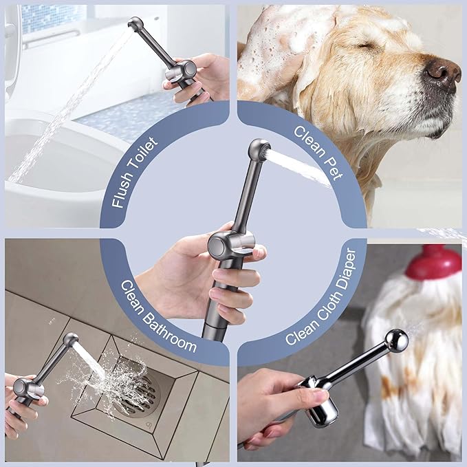 SonTiy Handheld Bidet Toilet Sprayers Black Stainless, Cloth Diaper Sprayer Bathroom Hand Held Jet Spray Bidet Attachment for Toilet with Adjustable Pressure Control, Solid Brass, 7.9" Bidet Wand
