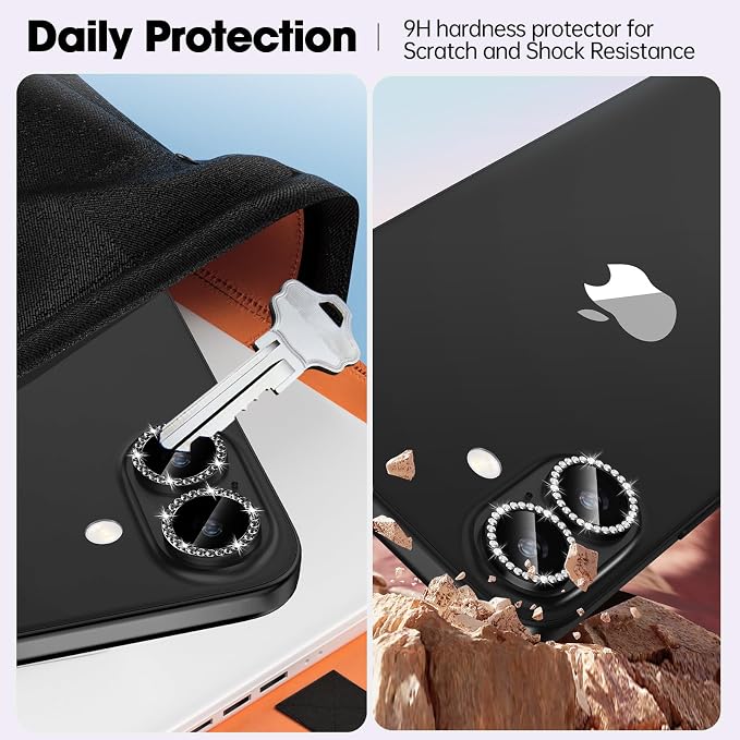 for iPhone 16/16 Plus Camera Lens Protector Bling Individual Metal Diamond Ring - Image 3