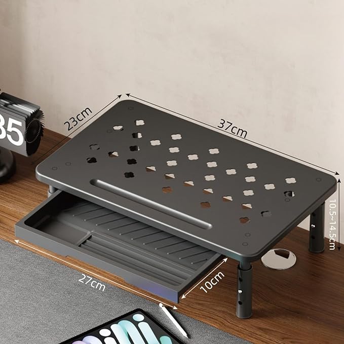 LUOOHL Adjustable Monitor Stand with Storage Shelf Ergonomic Designs for Home Office Workspaces Steel Construction Quick Assembly Desktop Organizers for Electronics