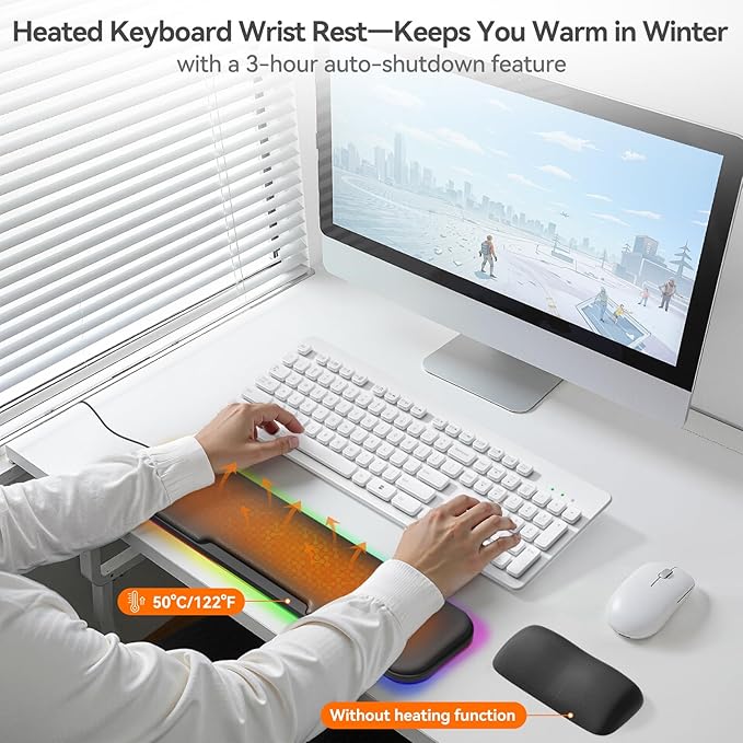 KONDOUND 2-in-1 Heated Wrist Rest Set, Ergonomic Memory Wrist Pad with RGB Lights and Non-Slip Base, Keyboard Mouse Wrist Rest for Computer Laptop Office Work and PC Gaming