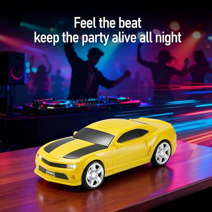 WSTER WS-592 Supercar Design Bluetooth Replica Speaker – Portable Car Model Wireless Speaker with TWS Stereo, FM Radio, LED Party Lights, USB/TF Playback, Hands-Free Calling, Microphone(Yellow)