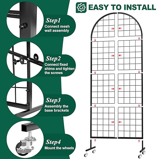 Asee'm Grid Wall Panels Display Stand 2' x 5.2' FT Black Movable Wire Grid Wall Display Rack Heavy Floorstanding Detachable Girdwall Panel with T-Base for Craft Show Rack, Retail Displays 1PCS