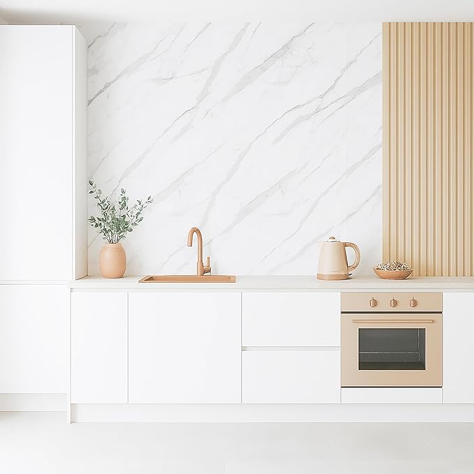 Dundee Deco Faux Marble Wall Panels - Sample - Glossy, Waterproof Indoor Wall Cladding - Off-White, Grey Veins - Sample 6" x 6"