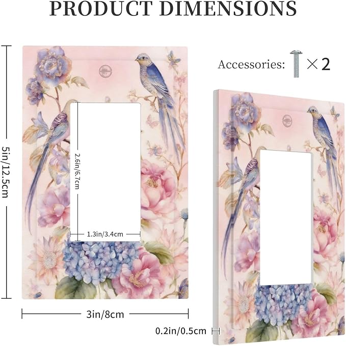 Bvtewkhz Floral Birds Morris 1 Gang Single Rocker Decorative Outlet Covers Light Switch Plate Electrical Receptacle Switchplate For Bathroom Kitchen Bedroom