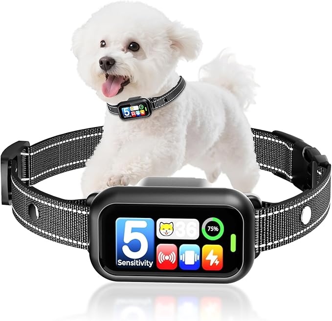 Dog Bark Collar 1-Second Quick Bark Stopping, Smart Humane Training Collar with Beep Vibration & Shock, Rechargeable Ultra-Light, IP67 Waterproof, 5 Adjustable Sensitivity for Small/Medium/Large Dogs