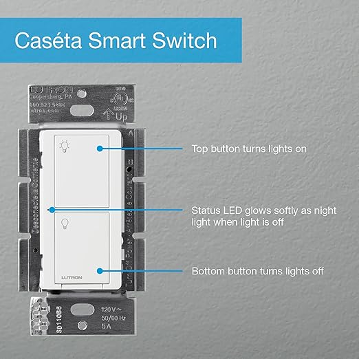 Lutron Caseta Original Smart Light Switch (Lutron Smart Hub Required), for Home, LED Lights, and Fans, 6 Amp, Single-Pole/3-Way, Neutral Required, PD-6ANS-WH 3 Pack, White