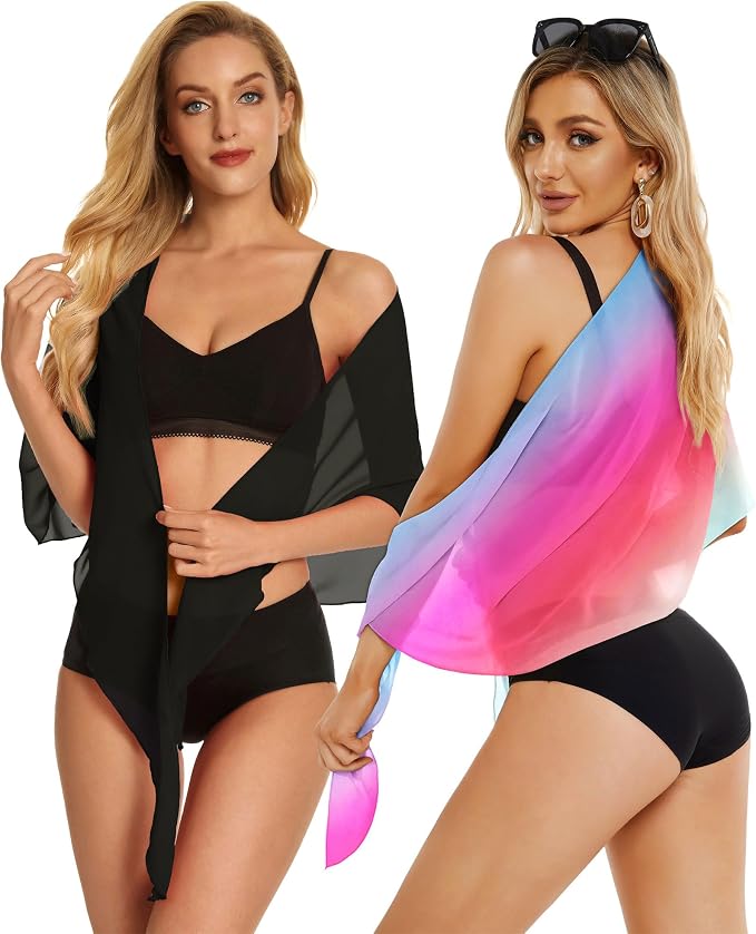 CHICGAL 2 Pieces Women Beach Sarong Bathing Suit Wrap Skirt Sheer Bikini - Image 3