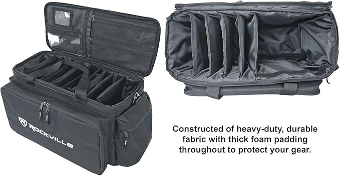 Rockville UT-BAG10 DJ Utility/Cable Bag, 10 Compartments, Padded Straps, Water-Resistant, Lockable Zippers, Perfect for DJs, Events, Gear & Cables
