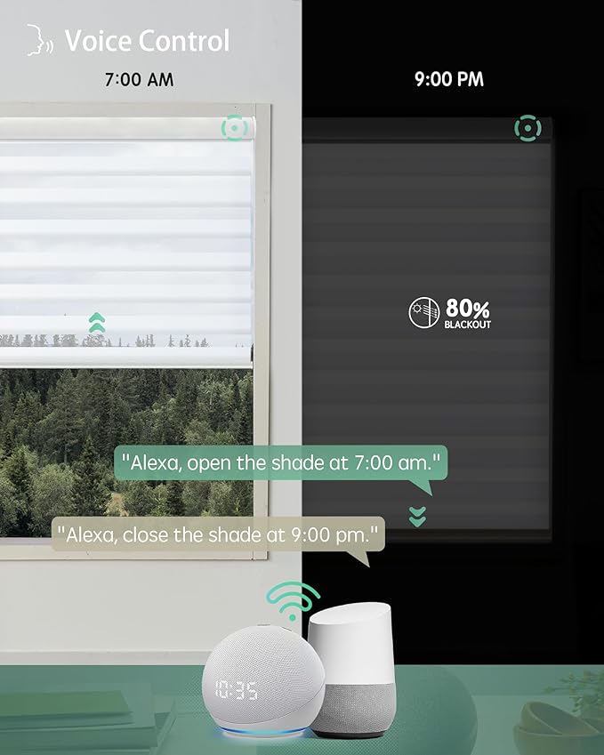 Yoolax Motorized Blinds with Remote, Electric Zebra Blinds for Indoor Windows, Room Darkening Smart Shades with Voice Control, Compatible with Alexa Google Home, APP Control, 38" W x 72" H, White