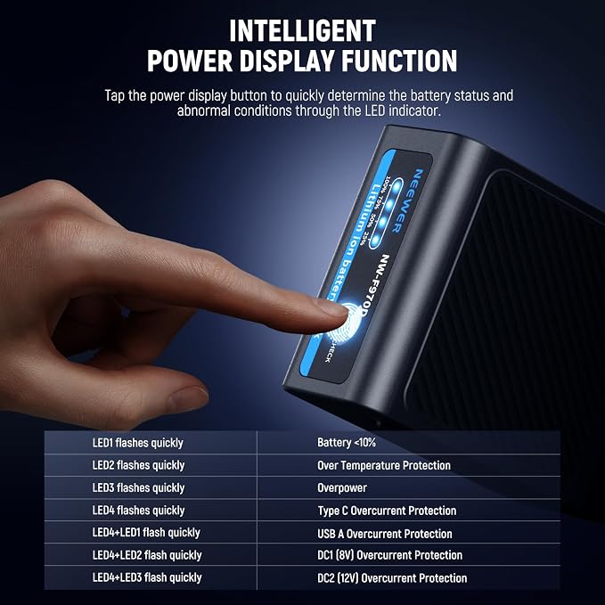 Neewer 10500mAh NP-F970 Replacement Battery Type C & USB A & 2 DC Ports - Image 8