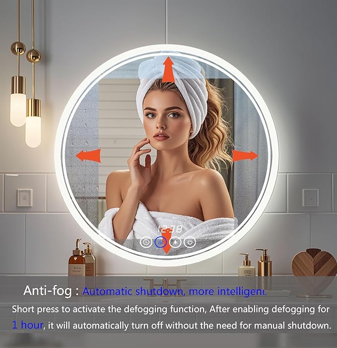 Wall-Mounted Round Bathroom Mirror with LED-Lights - 32 Inch Vanity Mirrors with Dimmable (32" x 32",Frameless)