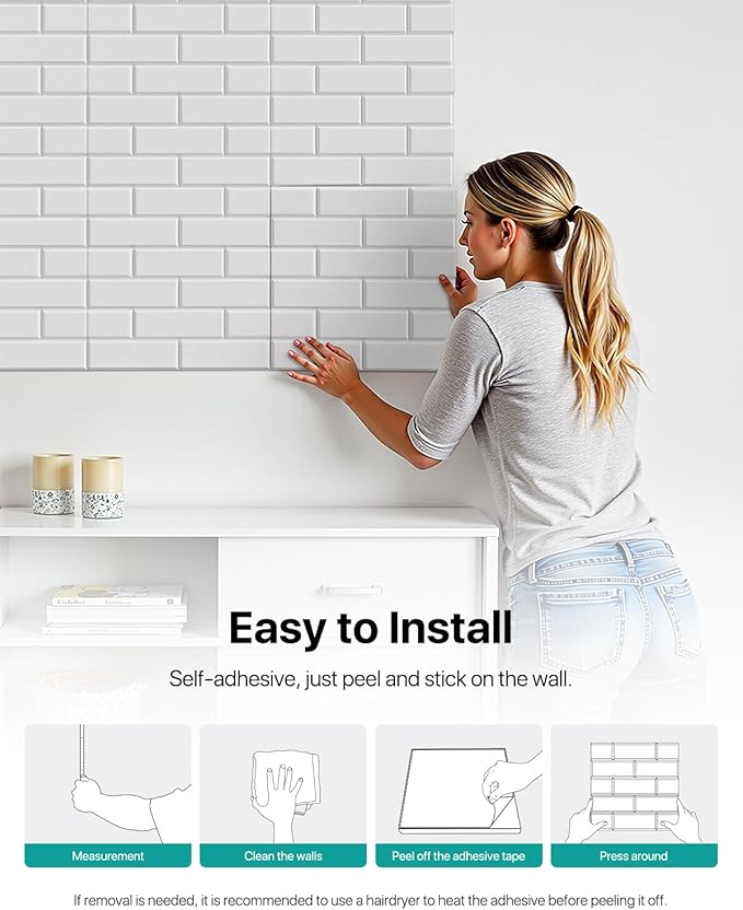 Soundsbay Acoustic Panels Self Adhesive, 12 Pack High Density Sound Proof Foam Panels for Walls, 12" X 12" X 0.4" Soundproof Wall Panels, Brick Acoustic Wall Panels for Home, Ceiling White