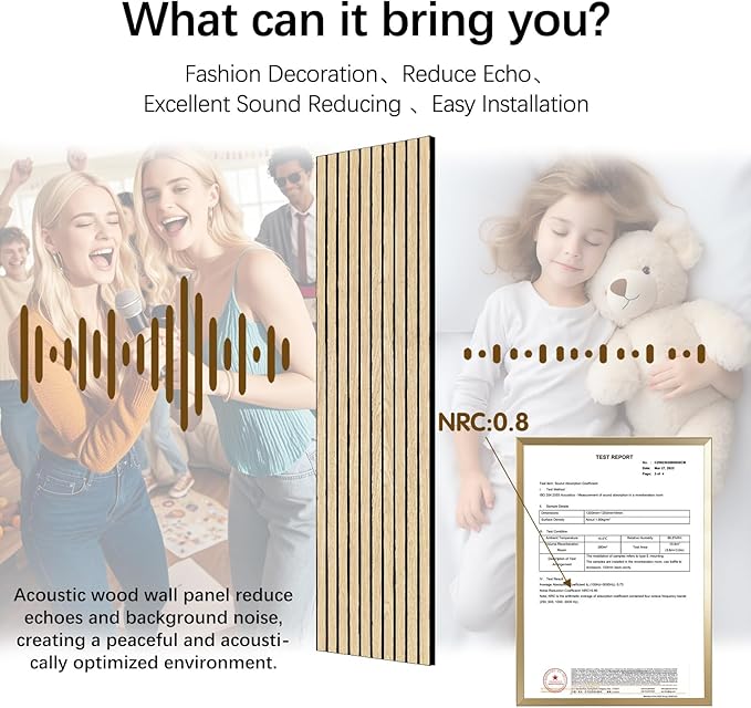 ARMURO Wood Slat Wall Panel 2 PCS - Extra-Long Wood Wall Panels for Soundproof Home & Office, Easy Peel and Stick Acoustic Panels for Noise Cancelling (Oak 11.8"W x 94.5"L)
