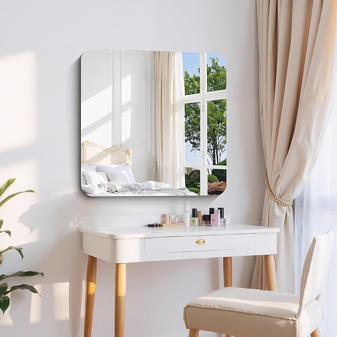 CILIBER Frameless Wall Mirror, 30" x 30" Square Bathroom Mirror Rounded Corner, HD Shatterproof Vanity Mirror with Polished Edge for Over Sink, Bedroom, Entryway, Vertical or Horizontal