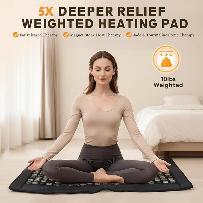 UTK Far Infrared Heating Pad for Back, 5X Pain Relief with Magnets Stone, Jade & Tourmaline, FSA-HSA Eligible Weighted Pad, Hotter to 159℉, 4H Auto-Off, Gift for Women Men, 39'' x 22'' Extra Large