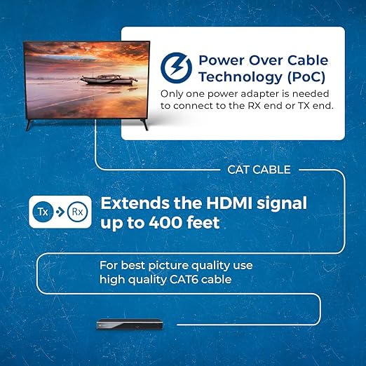 OREI 4K HDMI over Ethernet Extender Balun - HDBaseT UltraHD 4K @ 60Hz 4:4:4 CAT5e/6/7 Cable with HDR, CEC & IR Control, RS-232 Up to 400 Ft Loop Out POC Audio Out (UHD-EXB400R-K)