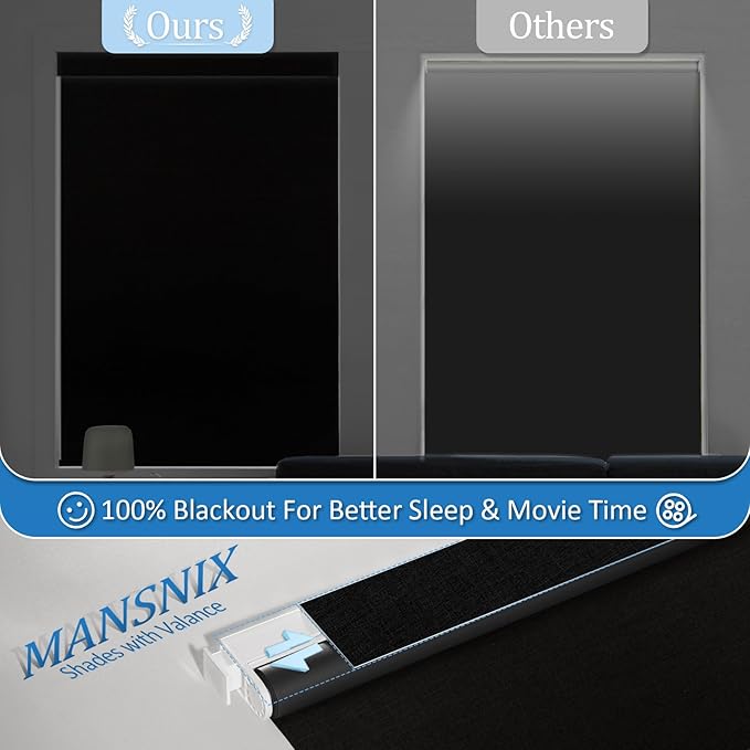 MANSNIX Smart Motorized Blinds with Remote, Cordless No-Drill Automatic Roller Shades, Blackout Electric Blind for Windows, Black, 36 x 72