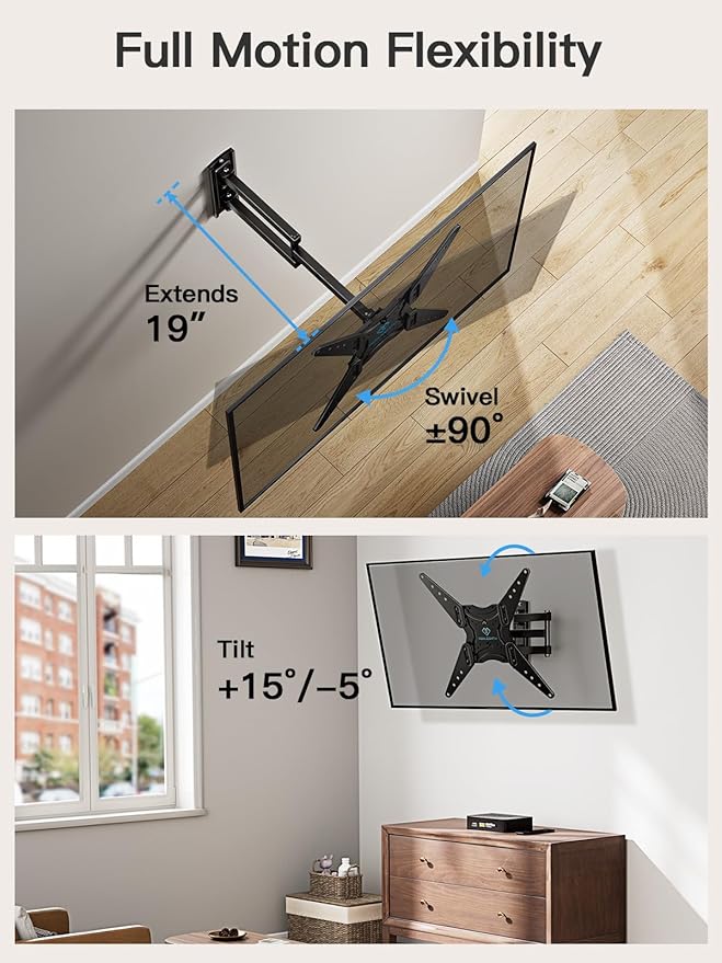 PERLESMITH Full Motion TV Wall Mount for 26-60 Inch TVs, TV Mount with Articulating Arms Swivels Tilt Extension - Wall Mount TV Brackets VESA 400x400 Fits LED LCD OLED 4K TVs Up to 77 lbs