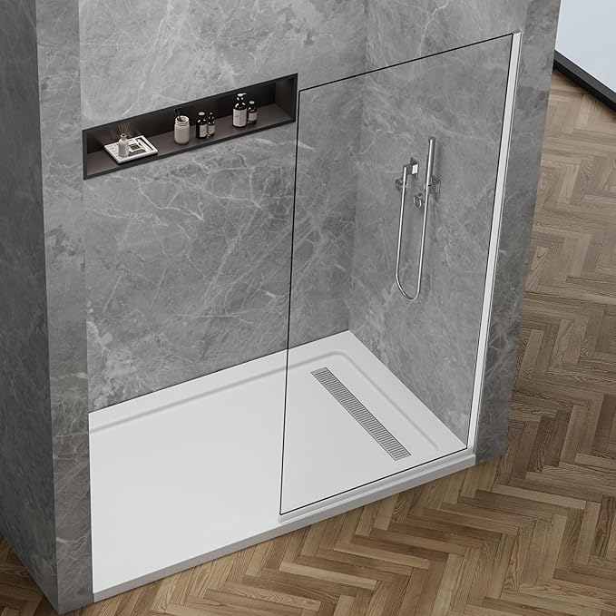 35"x74" Semi-Framed Shower Screen, Single Fixed Shower Glass Panel for Bathroom, 3/8" Tempered Glass with Dual-Sided Nano Coating, Reversible Install, Bright Chrome