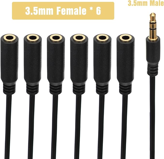 FdcZeyxior 3.5mm Headphone Splitter, 3.5mm Splitter Multi Headphone Splitters 1 to 6 Ways TRS 1 Male to 6 Female Audio Cable Adapter Cable for Earphone Headset Laptop Phone, 1.5FT