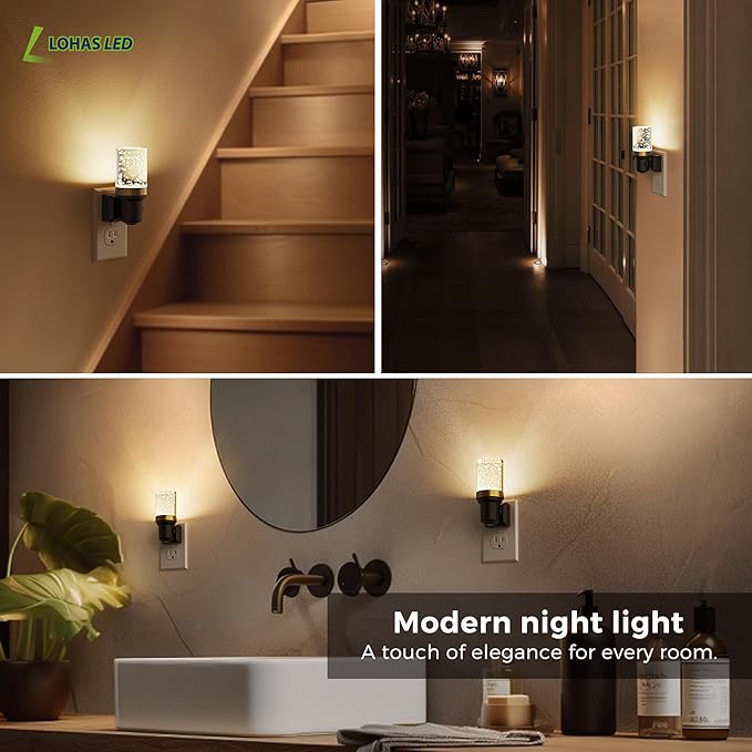L LOHAS LED Night Light, Dimmable Bubble Night Lights Plug into Wall, 2 Pack Automatic Night Lights Plug in with Auto Light Sensor, Adjustable Brightness 3000K LED Night Light, for Bedroom Hallway Hom