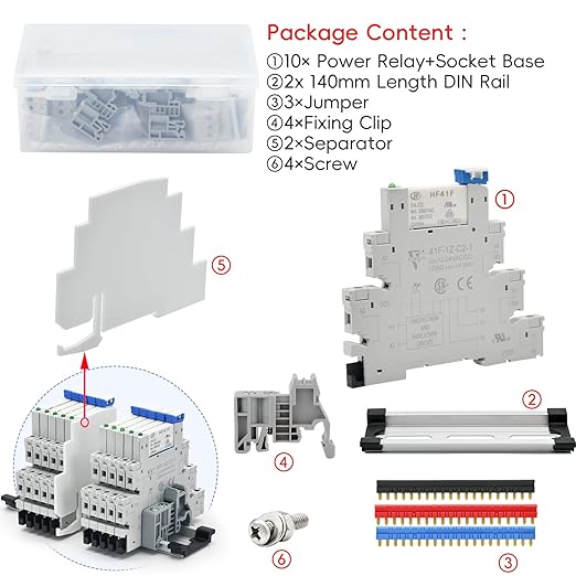 ZJWZJH 10Pcs Miniature Electromagnetic Relay 24V Coil DC/AC; Signal for PLC; HF41F/24-ZS 1NO 1NC 6Amp SPDT with Jumper, Separator, 24V Relay Din Rail, UL Listed