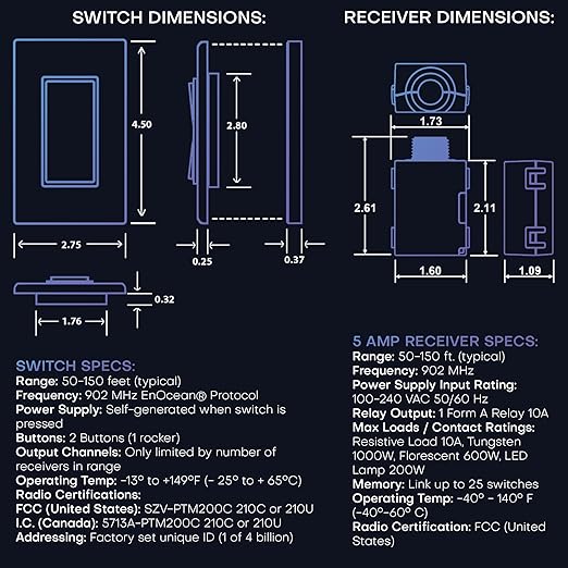 RunLessWire 4-Way Battery-Free DIY Wireless Light Switch Kit 150ft RF Range Self-Powered by Kinetic Energy for Hallways & Stairways: 3 Remote Switches Control 1 5A On/Off Receiver – Black