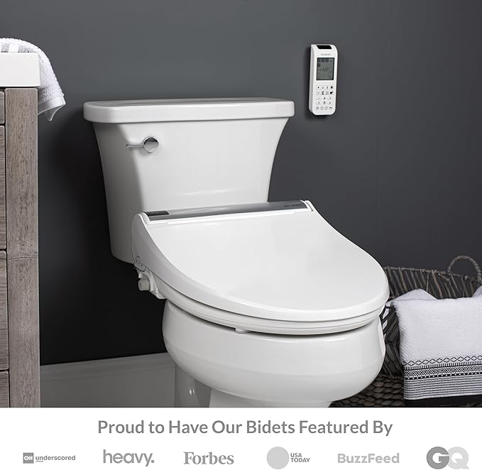 Bio Bidet BB2000 Electric Bidet Toilet Seat, Warm Water with Air Dryer, Heated Seat with Sensor and Slow Close Lid, Night Light, Remote Control, Round, White