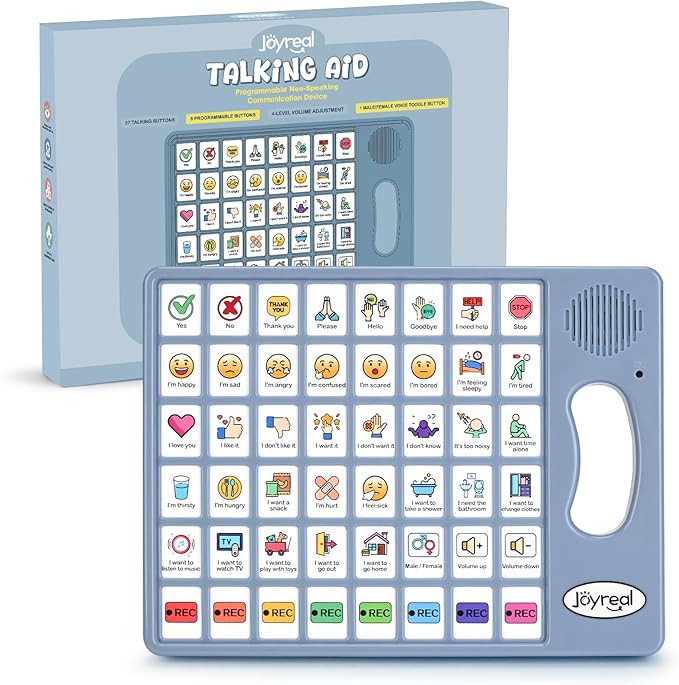 Joyreal AAC Device for Autism, Non Verbal Communication Tools for Speech Therapy & Stroke Rehab. Communication Tablet, Autism Talking Aids with 8 Programmable Buttons & Adjustable Volume (Gray-Blue)