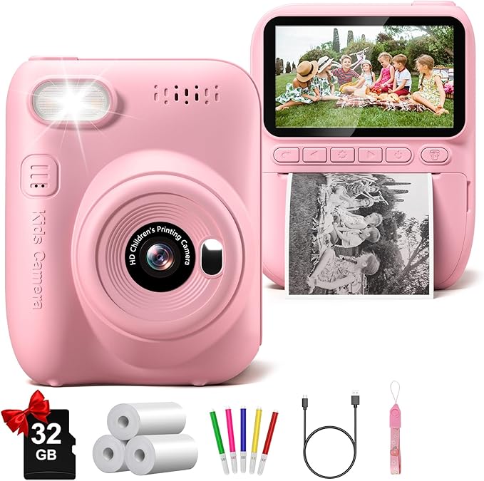 Instant Print Camera for Kids, 3.0" HD 32MP Kids Camera 1080P by Gofunly
