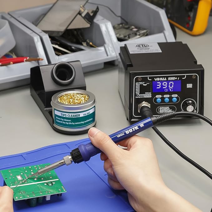 YIHUA 939D+ I Soldering Station, Upgraded, 75 Watt Equivalent with 3 Memories, °C/°F LCD display, Sleep Function, Automatic Shutdown & Brushed Aluminum Panel(Iron-burn Resistant)