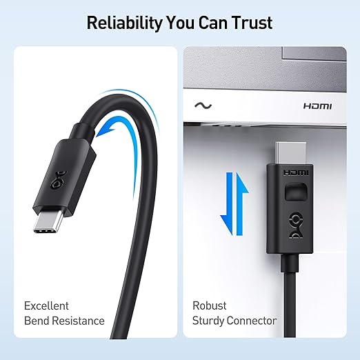 Cable Matters Unidirectional USB C to HDMI 2.1 Cable - 6ft, Support 4K@240Hz and 8K@60Hz, HDR - Thunderbolt 4, Thunderbolt 5, USB 4 Compatible with MacBook Pro, XPS, ThinkPad - Max 4K 60Hz on macOS