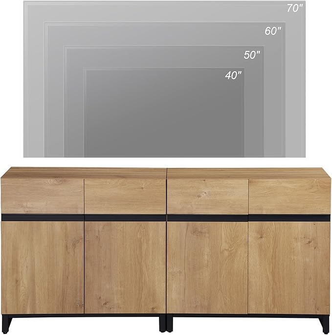 WAMPAT Modern TV Stand for TVs up to 70 inch, 2 in 1 Entertainment Center TV Console with Adjustable Shelves and Metal Base for Living Room,Bedroom,Oak