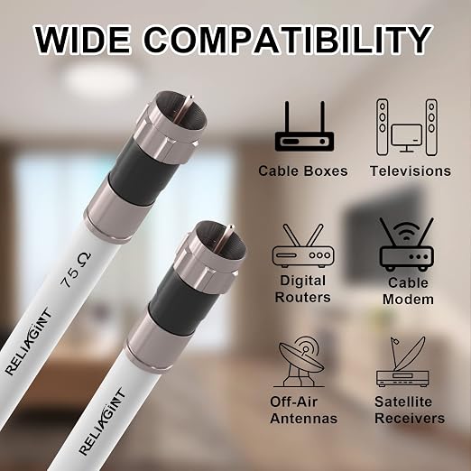 20ft RG6 Coaxial Cable White, 75 Ohm Coax Cable - Image 5