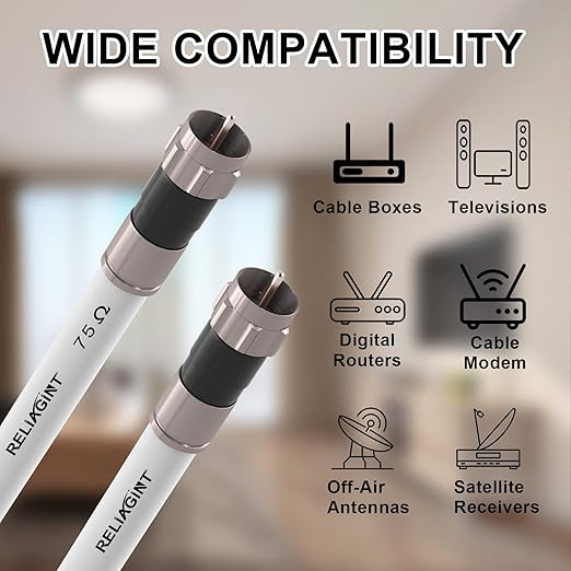 3ft RG6 Coaxial Cable White, 75 Ohm Coax Cable - Image 5