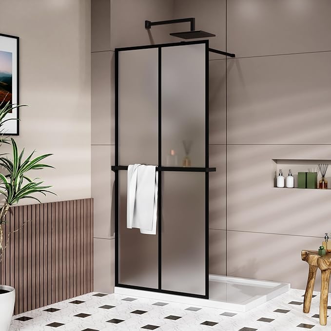 Goodyo 34“ x 72" Shower Door Tempered Glass Shower Screen with Tool Bar Towel Rack for Walk in Bathroom