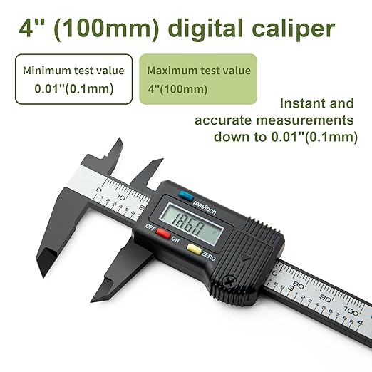 SCITOOLS Small Digital Caliper 0-4" Mini Measuring Tool, Micrometer Caliper with Auto-Off Feature, Interchangeable Between inches and millimeters for Jewelry Measurement and 3D Printing