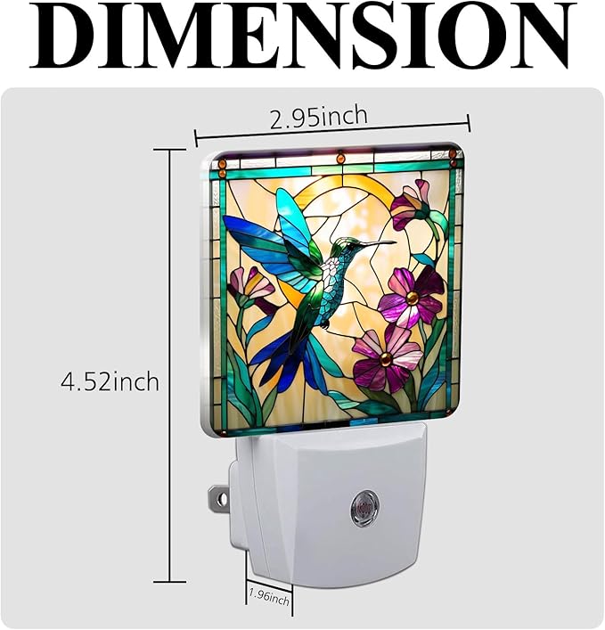 PODMemory Hummingbird Stained Glass Night Lights Plug into Wall for Room, Hummingbird Night Light LED for Bedroom