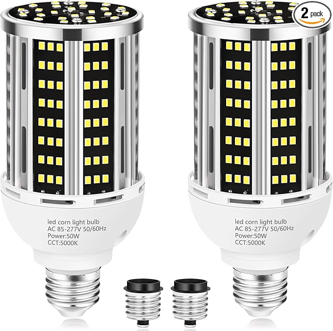 YANYCN 50W 2 Pack LED Corn Light Bulb,5000K Daylight 6500LM(500W Equivalent) Commercial GradeE26/E39 Medium Mogul Base LED Lamp,Large Area Lights for Outdoor Indoor Garage Warehouse Factory Bay Light
