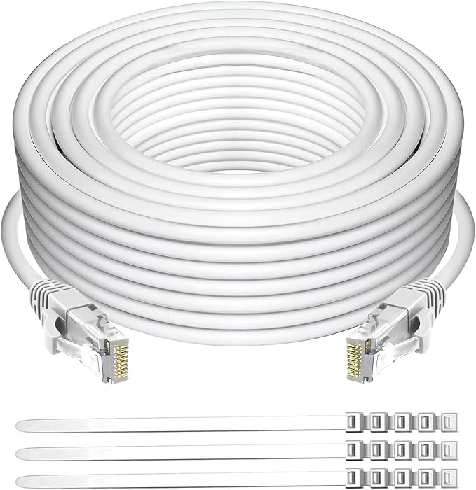 Adoreen Cat 6 Ethernet Cable 25 Ft-White, Outdoor & Indoor Snagless Long Round by Adoreen