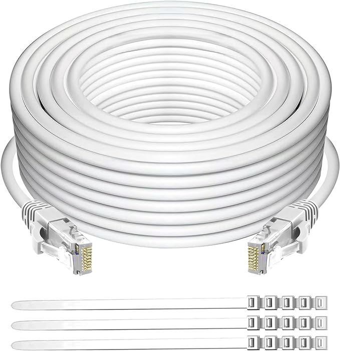Adoreen Cat 6 Ethernet Cable 60 Ft-White, Outdoor & Indoor Snagless Long Round by Adoreen