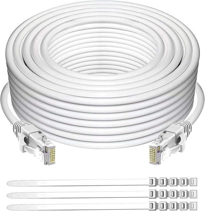Adoreen Cat 6 Ethernet Cable 100 Ft-White, Outdoor & Indoor Snagless Long Round by Adoreen