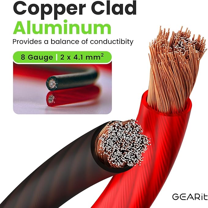 GEARit 8 Gauge Wire (50ft Each- Black/Red Translucent) Copper Clad Aluminum CCA - Primary Automotive Wire Power/Ground, Battery Cable, Car Audio Speaker, RV Trailer, Amp, Electrical 8ga AWG 50 Feet
