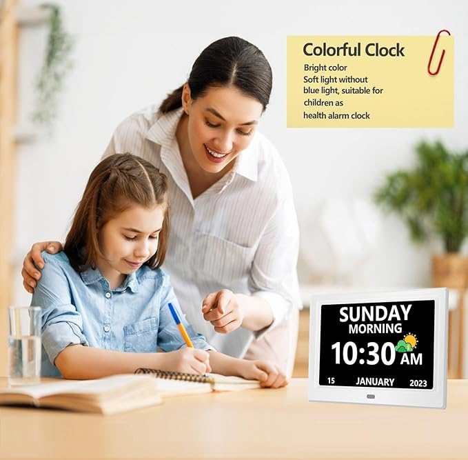 MRCHYDZ 11 Inch Clock with Day and Date for Elderly Large Display Digital Clocks 12 Alarm 3 Display Modes Large Font Alzheimer's Clock Alarm Clocks for Seniors Auto DST 11in White