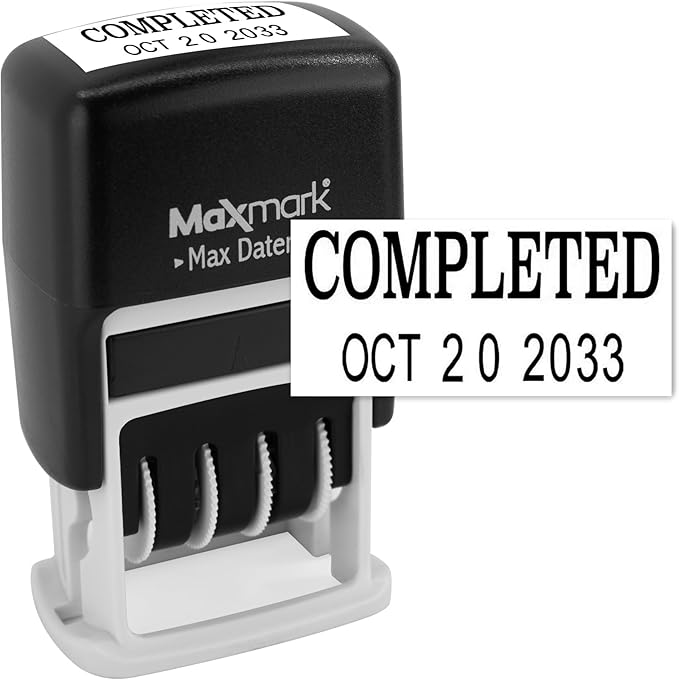 MaxMark Self-Inking Rubber Date Office Stamp with Completed Phrase & Date - Black Ink (Max Dater II), 12-Year Band