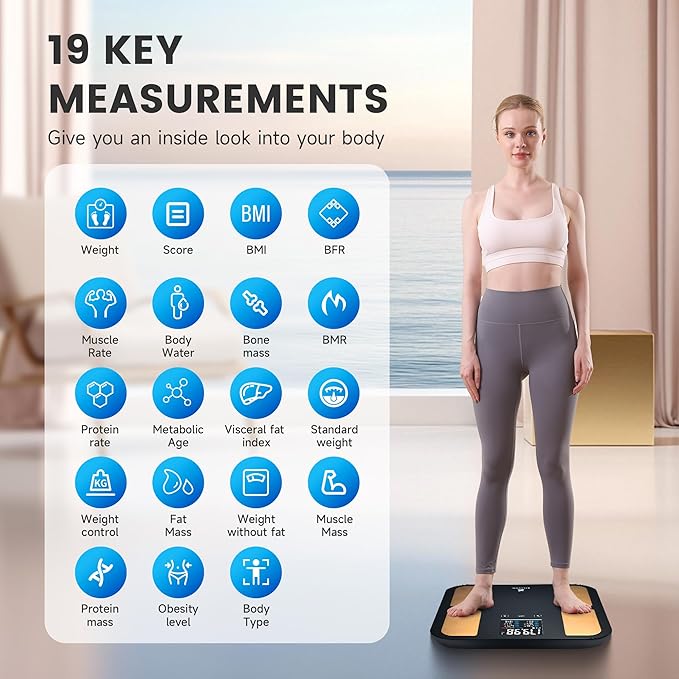 EILISON Smart Bathroom Scale with 4 Electrodes & BIA Technology High-Precision Body Fat Analyzer,Large Color Night Vision Touchscreen,Bluetooth App Sync for 19 Metrics,400LBS Capacity (Smart Black)