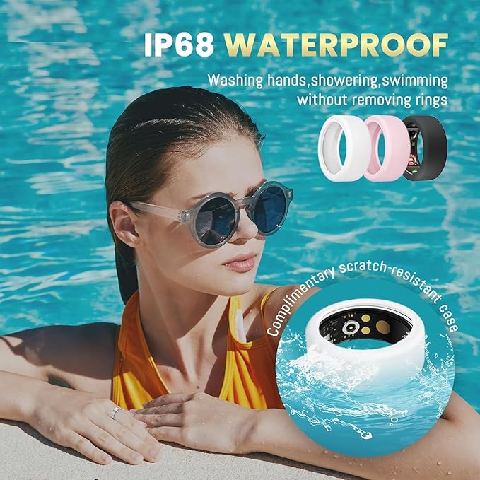 Smart Ring for Women Men, Health Tracker with Heart Rate/Blood Oxygen/Blood Pressure/Sleep Monitor/Step Counting, IP68 Waterproof Fitness Ring, No App Fees for iPhone & Android (Silver, 13#)