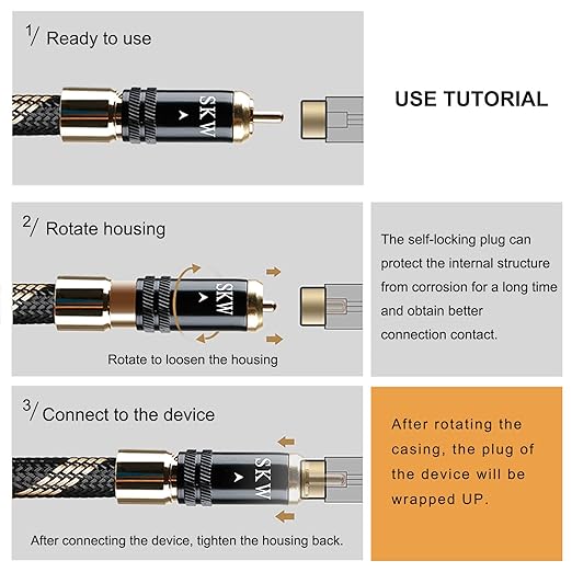 SKW Audiophiles Subwoofer Lock RCA Cable RCA to RCA Multiple Shield with Ultra-high Purity Copper Digital Coaxial Cable for HiFi Systems 9.8ft/3m