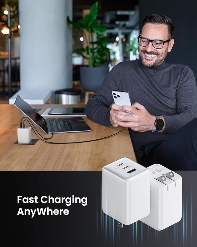 Wegear 100W USB C Charger Block, 3-Port Compact Foldable Power Adapter USB Wall Charger for MacBook Pro/Air, Dell XPS, iPad Pro, iPhone Series, Galaxy S25/S24, and More
